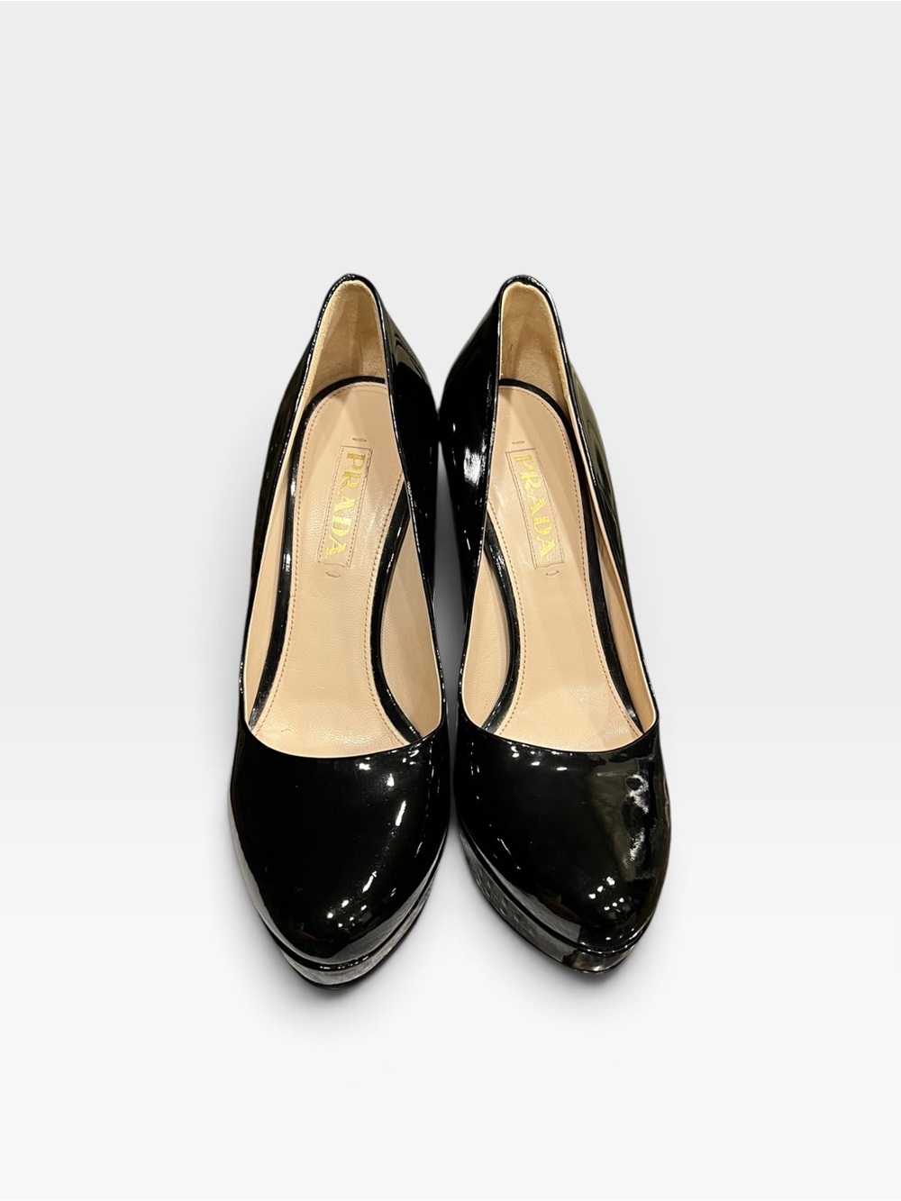 Prada Black Patent Leather Round-Toe High Heels
